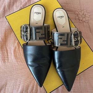FENDI FF BUCKLE MULE FLATS